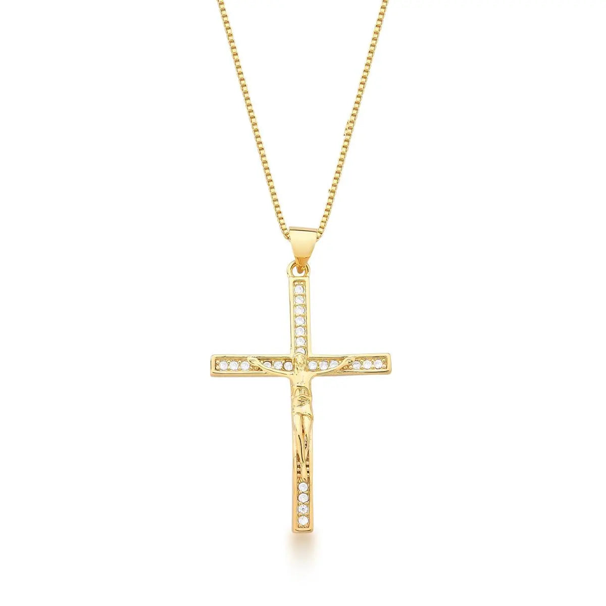 Colar Folheado a Ouro com Pingente de Crucifixo