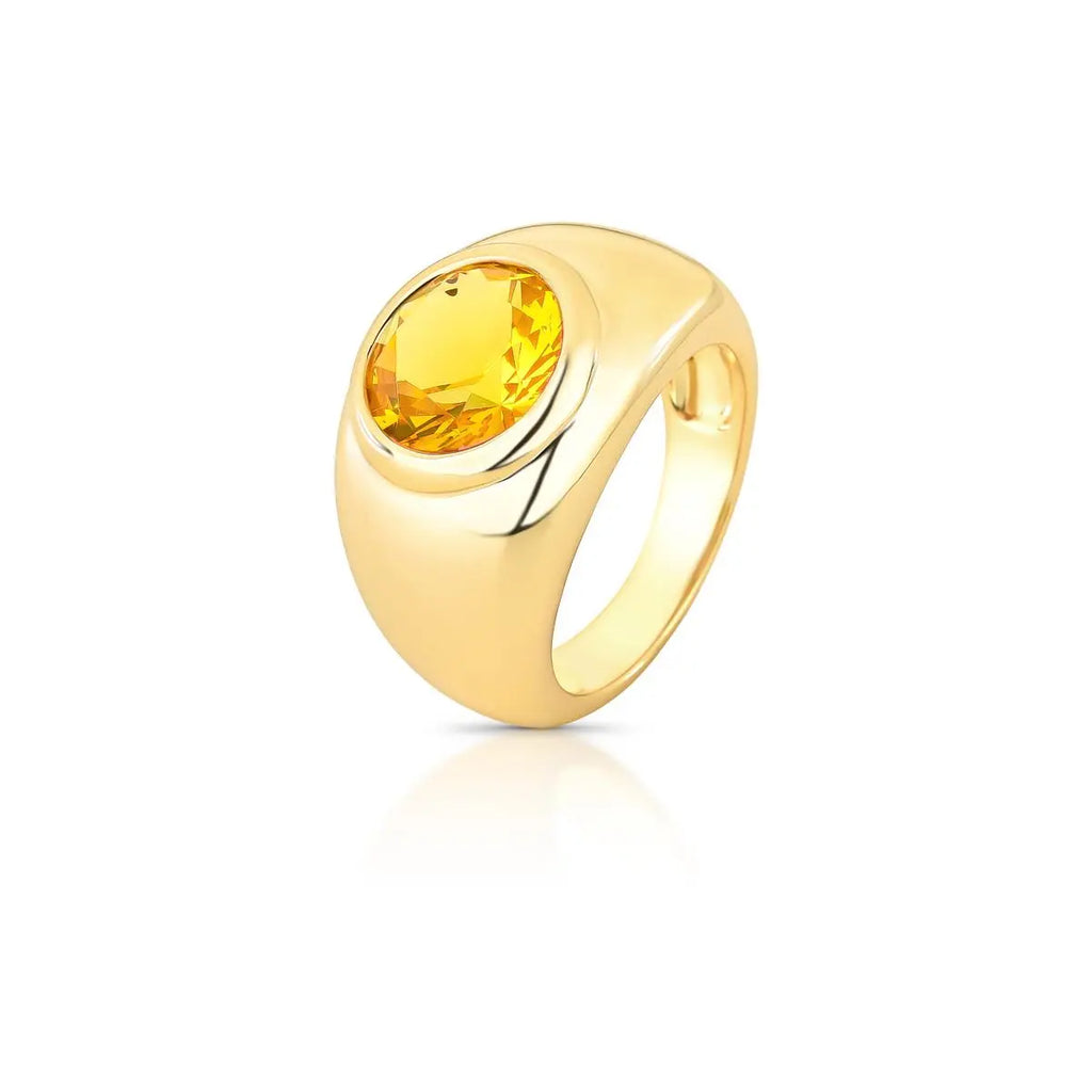 Anel Folheado a Ouro com Cristal Redondo