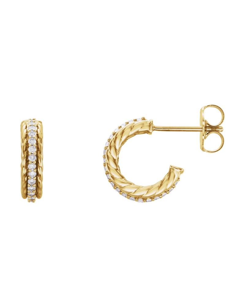 Brinco de Aro Torcido Cravejado em Ouro 14k com Diamantes Naturais