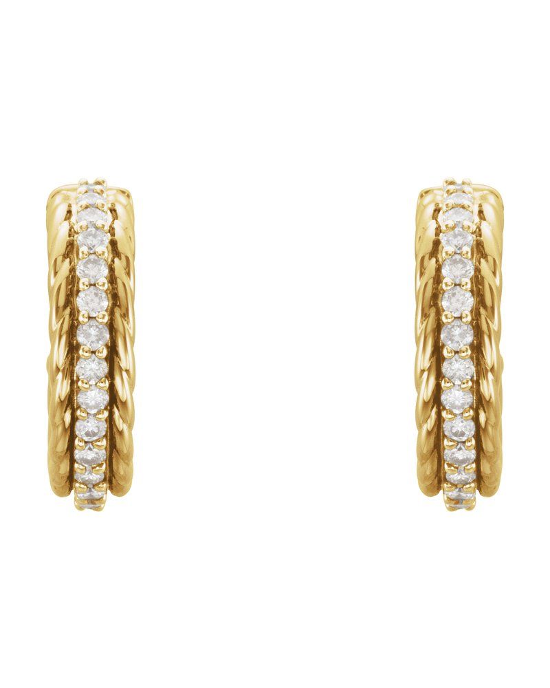 Brinco de Aro Torcido Cravejado em Ouro 14k com Diamantes Naturais
