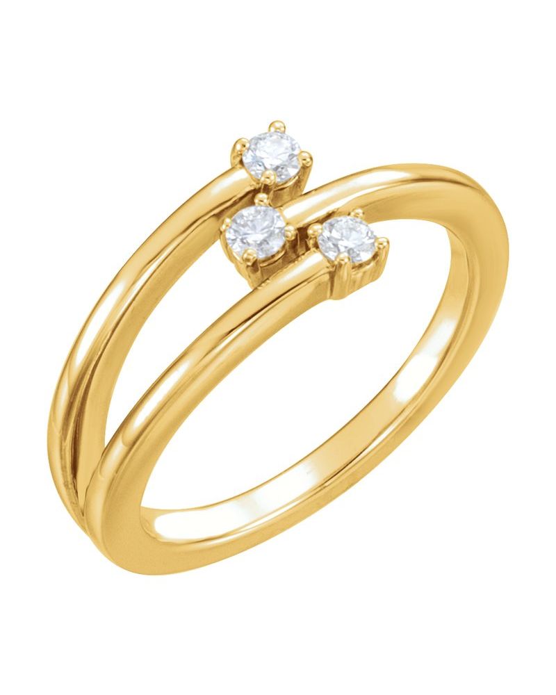Anel Três Pedras Bypass em Ouro 14k com Diamantes Naturais – Modelo 4