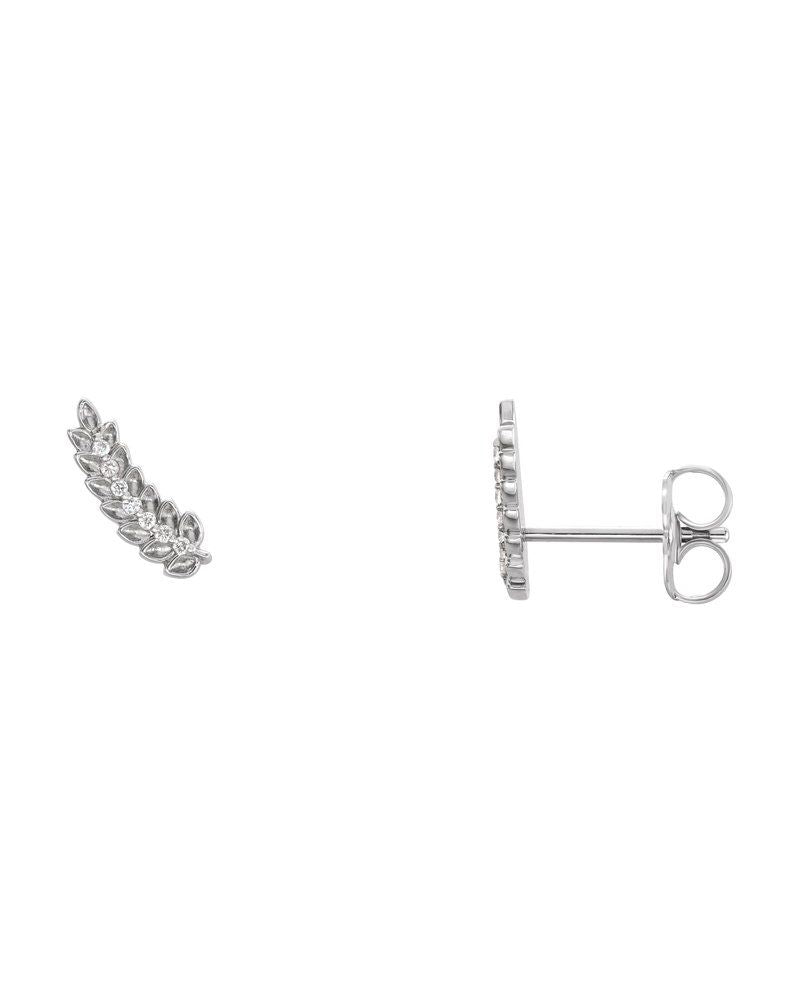 Brinco Ear Climber Folha em Ouro 14k com Diamantes Naturais