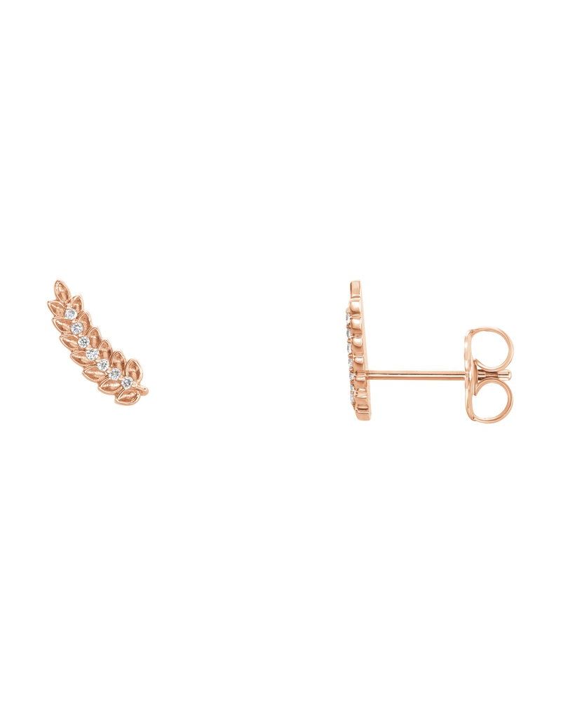 Brinco Ear Climber Folha em Ouro 14k com Diamantes Naturais