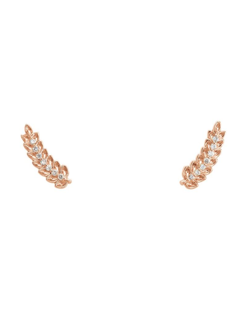 Brinco Ear Climber Folha em Ouro 14k com Diamantes Naturais