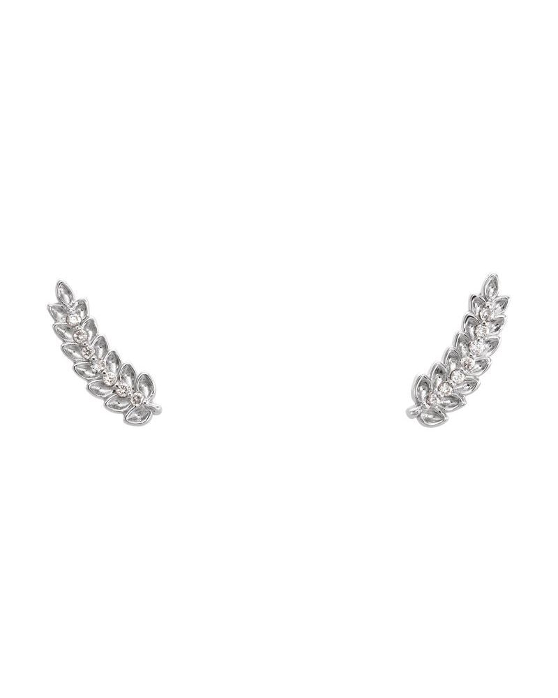 Brinco Ear Climber Folha em Ouro 14k com Diamantes Naturais