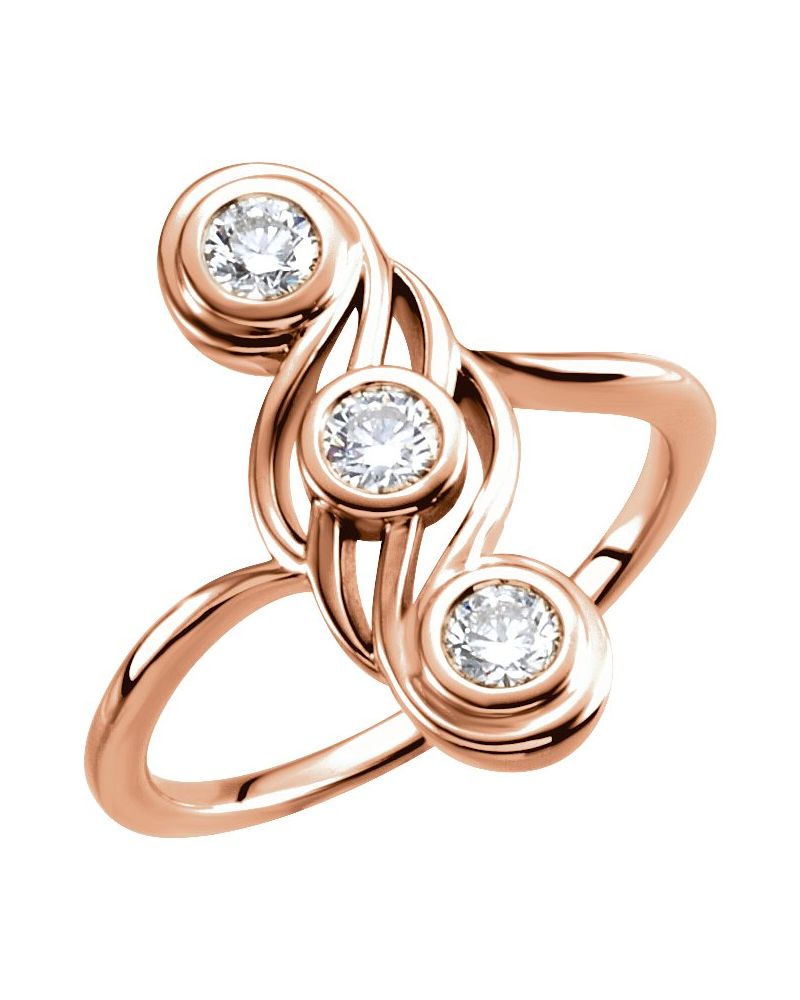 Anel Três Pedras com Cravação Bezel em Ouro 14k com Diamantes Naturais – Modelo 3