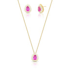 Conjunto Folheado a Ouro Brinco e Colar de Gota com Cristal e Zircônias