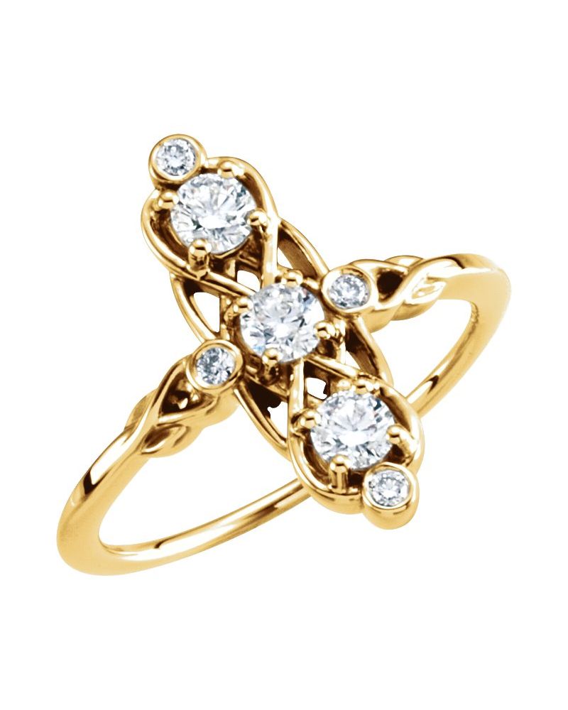 Anel Três Pedras em Ouro 14k com Diamantes Naturais – Modelo 7