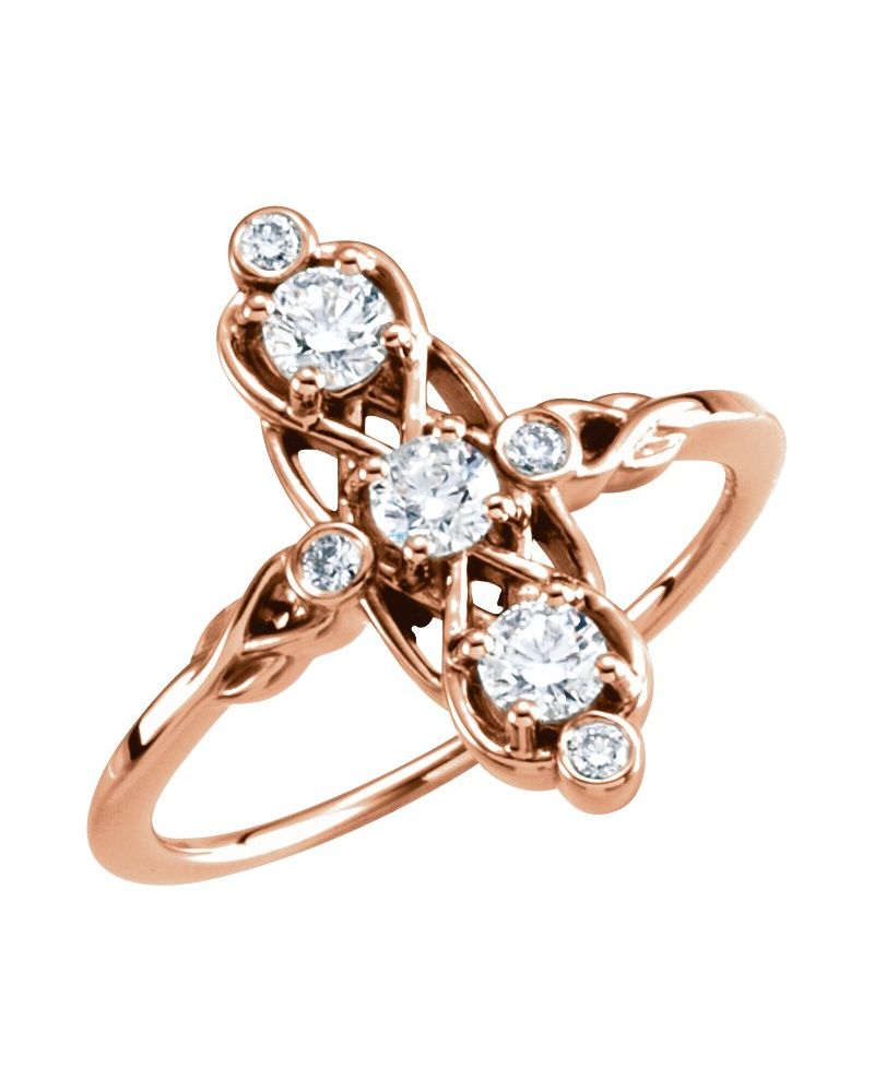 Anel Três Pedras em Ouro 14k com Diamantes Naturais – Modelo 7
