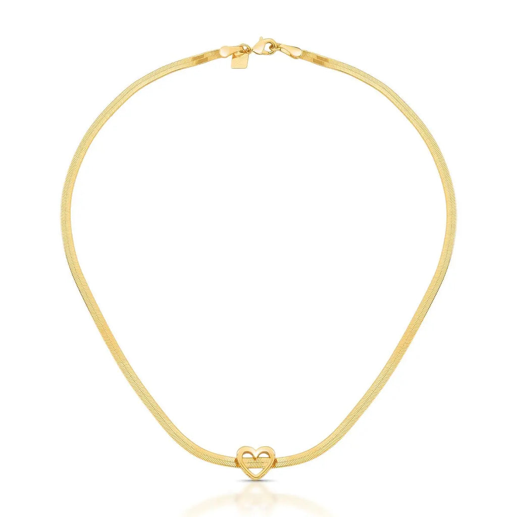 Choker Folheada a Ouro com Pingente de Coração Vazado e Liso