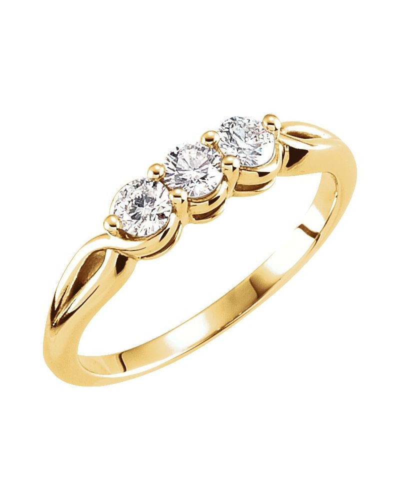 Anel Três Pedras em Ouro 14k com Diamantes Naturais – Modelo 5