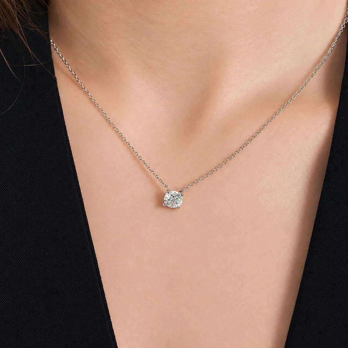 Colar de Prata 925 com Pedra Redonda Moissanite 6mm