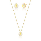 Conjunto Folheado a Ouro Brinco e Colar de Gota com Cristal e Zircônias