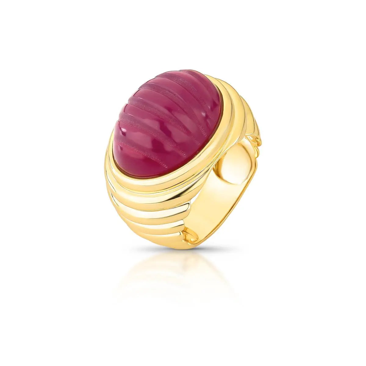 Anel Folheado a Ouro com Cristal Oval Texturizado