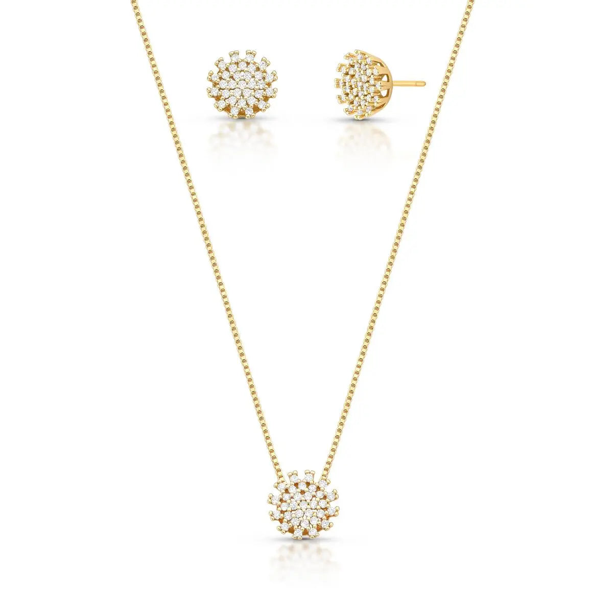 Conjunto Brinco e Colar Chuveirinho Redondo com Zircônias