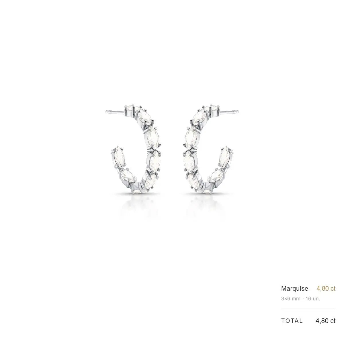 Argola de Prata 925 com Pedras Moissanites em Navete 6x3mm