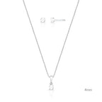 Conjunto de Prata 925 Brinco e Colar Ponto de Luz Lisa