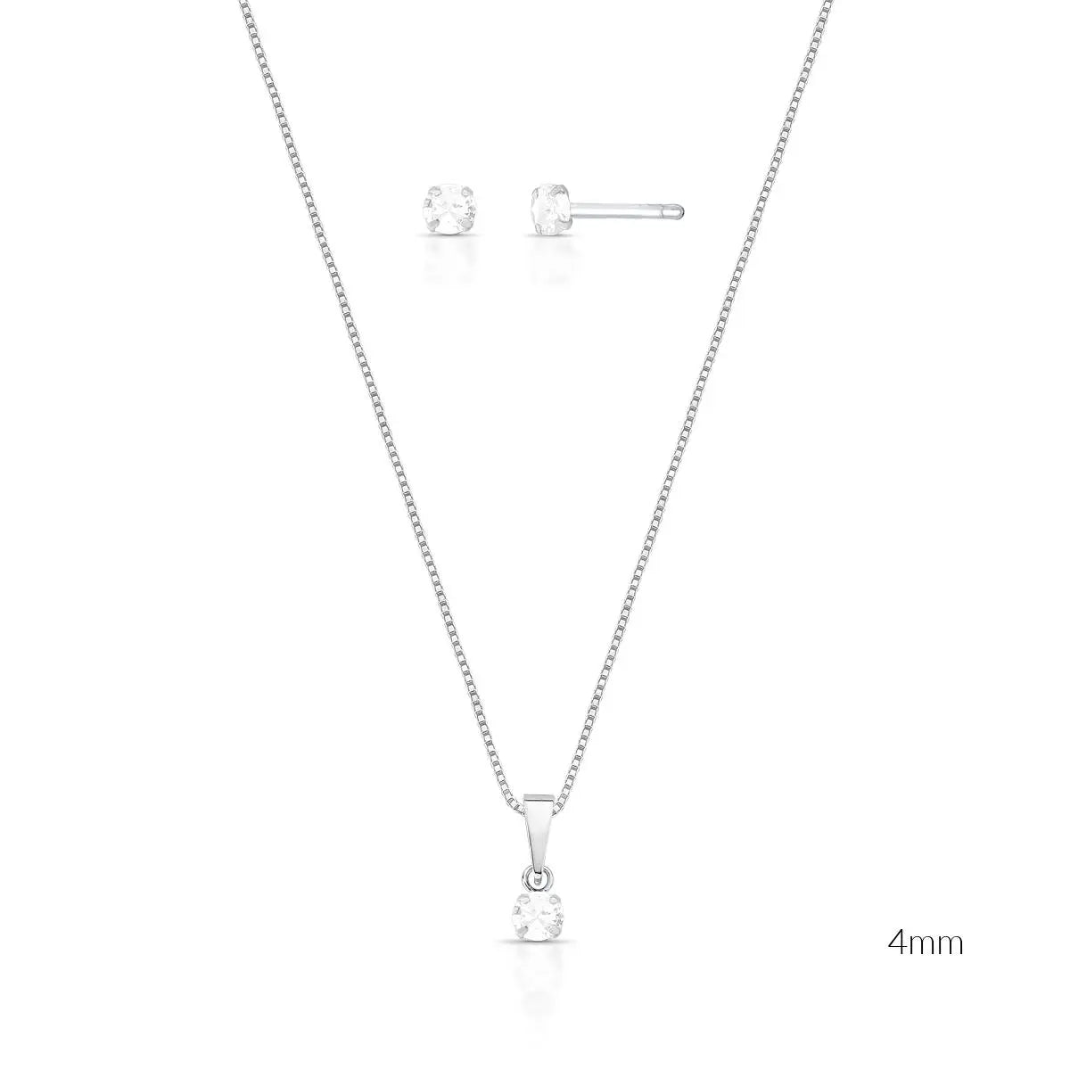 Conjunto de Prata 925 Brinco e Colar Ponto de Luz Lisa