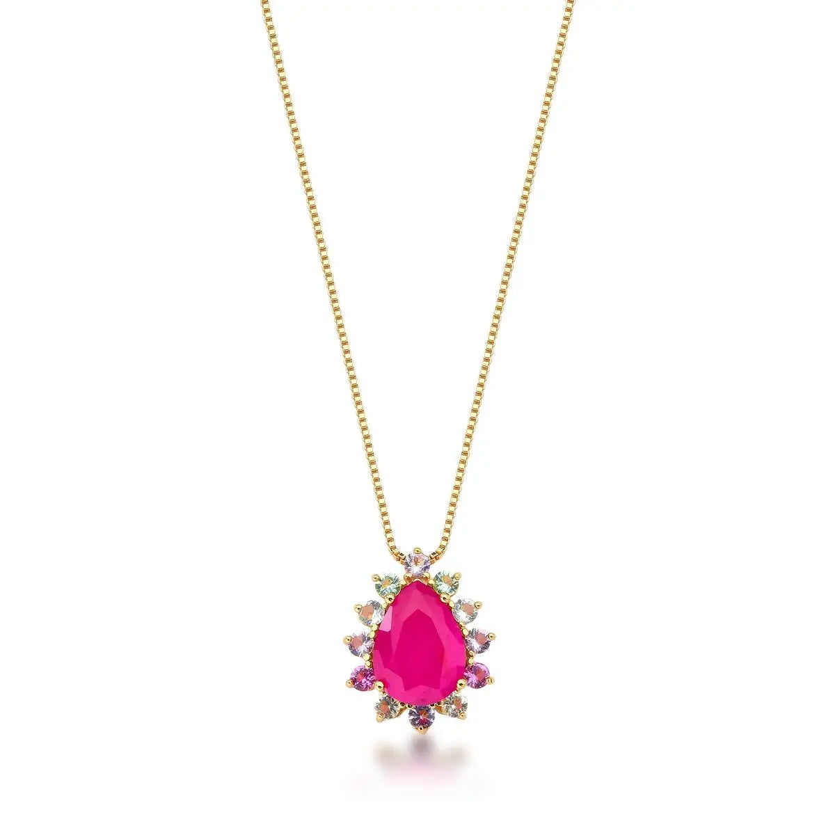Corrente Folheada a Ouro com Pingente de Gota Fusion Rosa