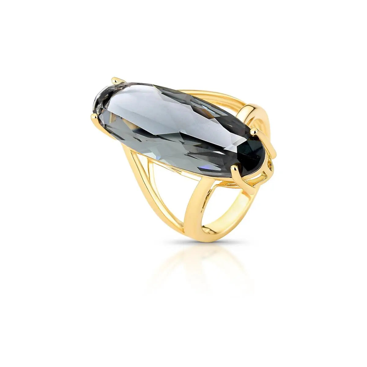 Anel Folheado a Ouro Vazado com Cristal Oval