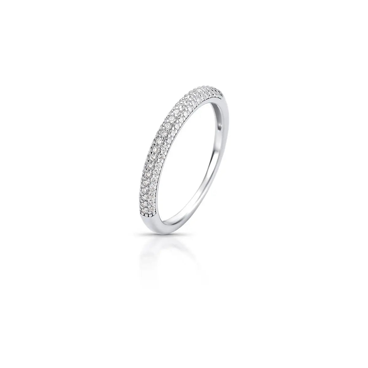 Anel de Prata 925 com Três Fileiras de Pedras Moissanites 1mm