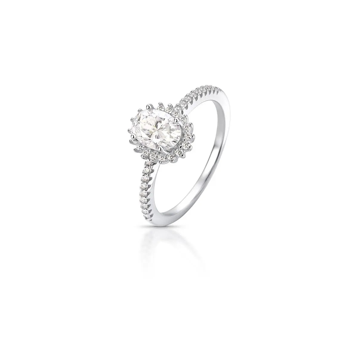Anel de Prata 925 Oval em Pedras Moissanites