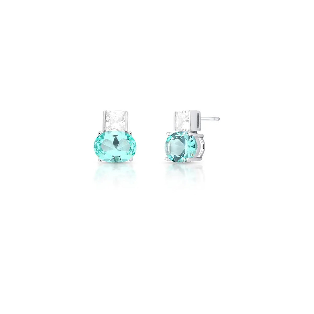 Brinco de Prata 925 com Cristal Quadrado e Oval