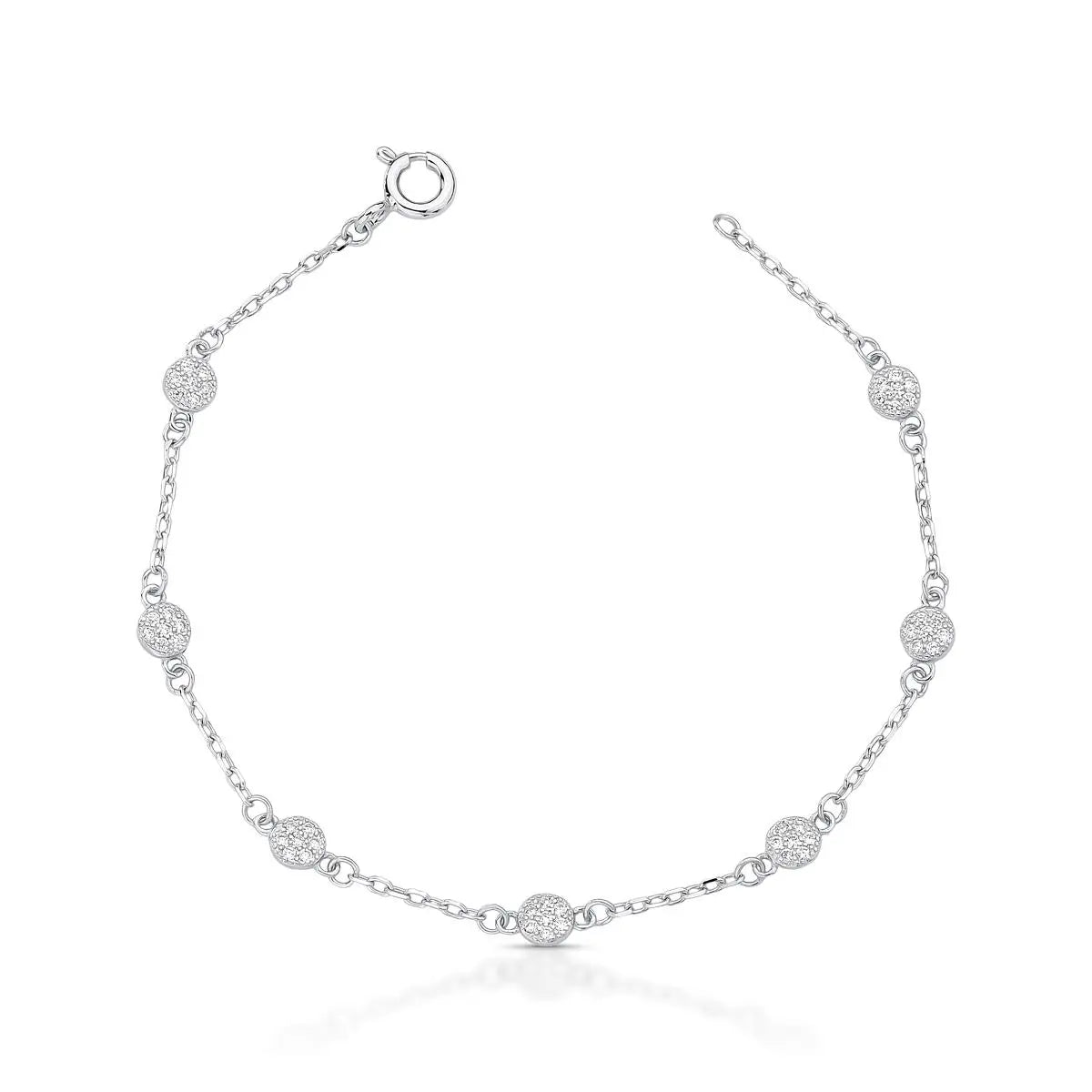Pulseira de Prata 925 com Pingentes Redondos em Zircônias