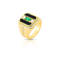 Anel Folheado a Ouro Retangular Esmaltado com Cristal e Zircônia