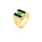 Anel Folheado a Ouro Retangular Esmaltado com Cristal e Zircônia