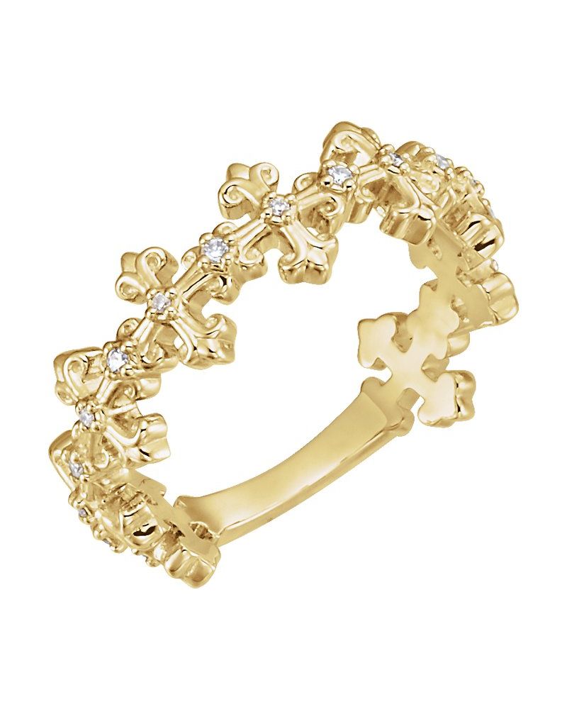 Anel Cruz em Ouro 14k com Diamantes Naturais – Modelo 3