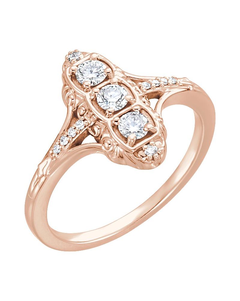 Anel Três Pedras Vintage em Ouro 14k com Diamantes Naturais – Modelo 2