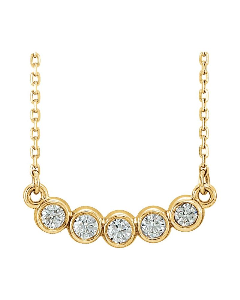 Colar Cinco Pedras com Cravação Bezel em Ouro 14k com Diamantes de Laboratório