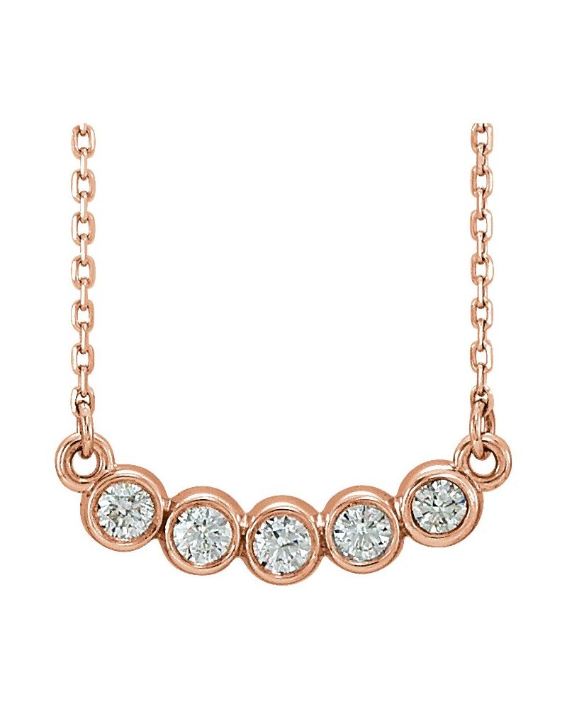 Colar Cinco Pedras com Cravação Bezel em Ouro 14k com Diamantes de Laboratório