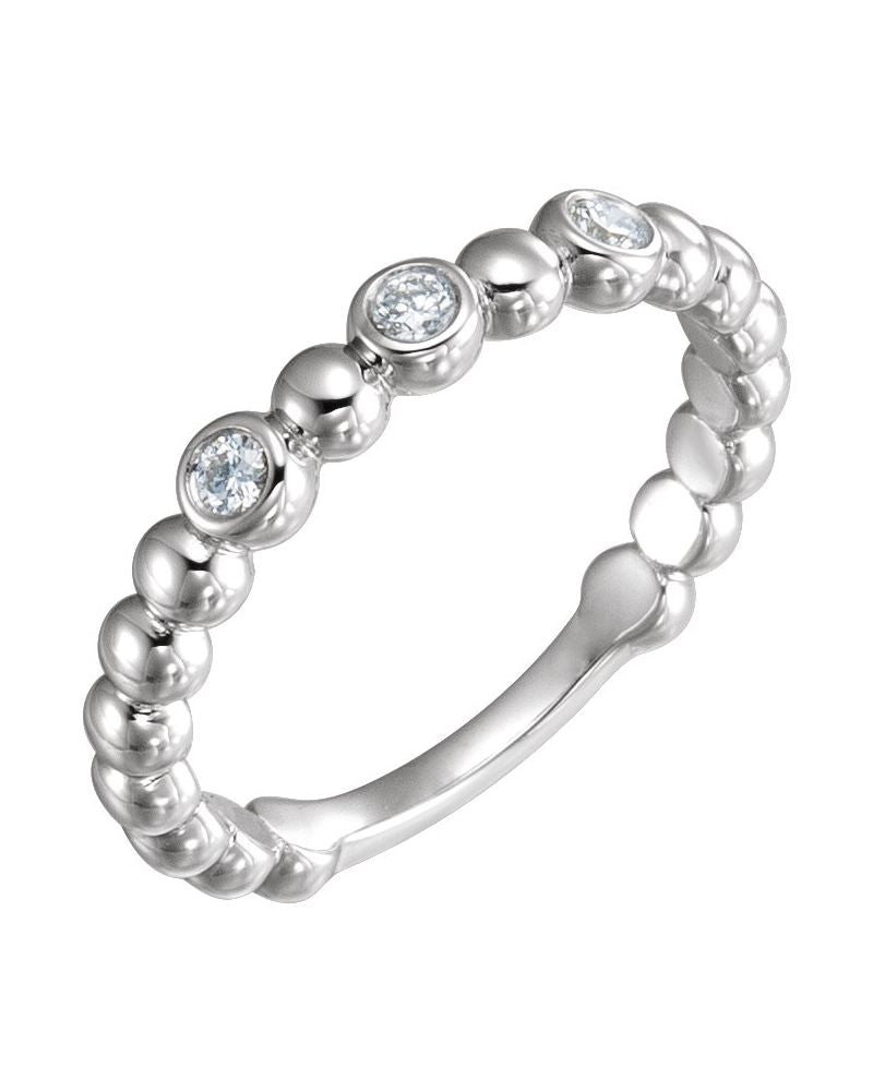 Anel Bolinhas com Cravação Bezel em Ouro 14k com Diamantes Naturais