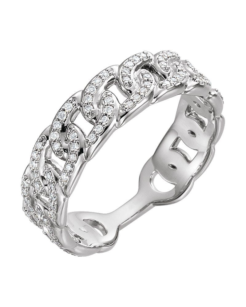 Anel Elos de Corrente Empilhável em Ouro 14k com Diamantes Naturais
