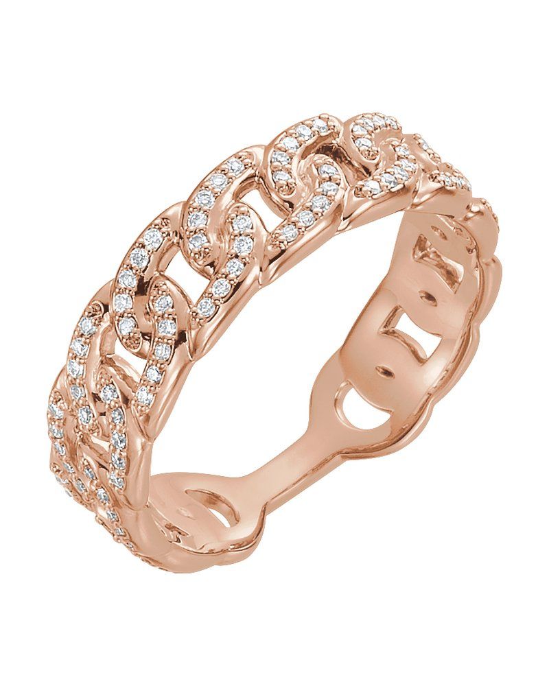 Anel Elos de Corrente Empilhável em Ouro 14k com Diamantes Naturais