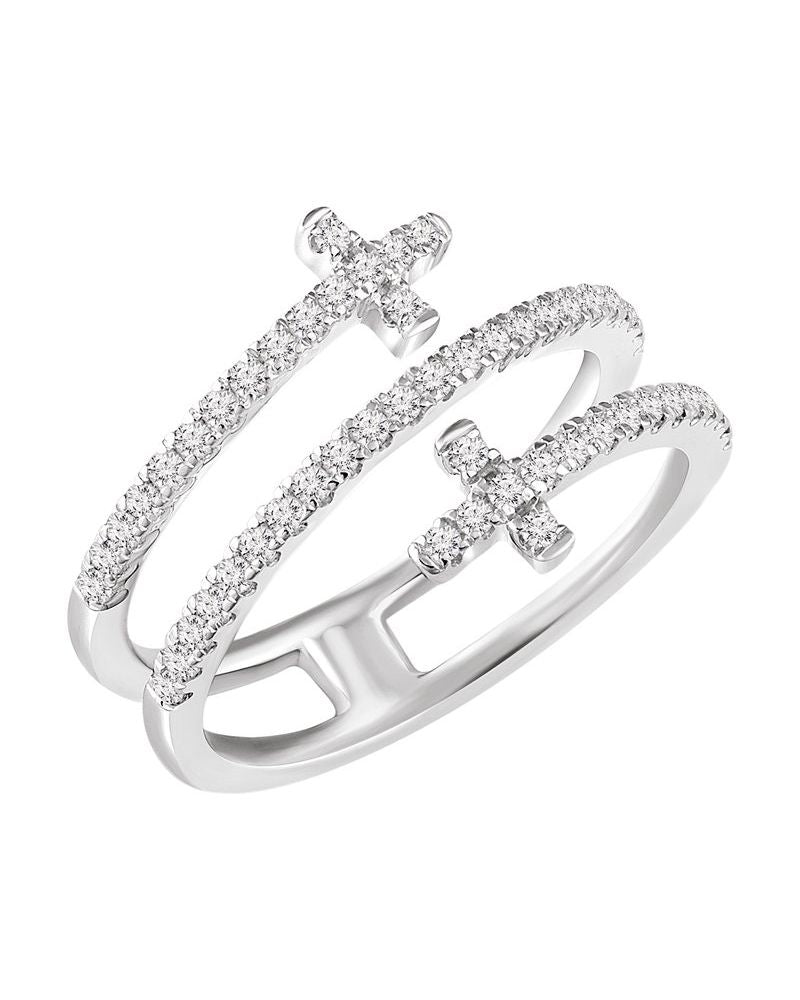 Anel Cruz Horizontal Cravejado em Ouro 14k com Diamantes Naturais – Modelo 2
