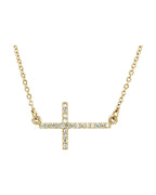 Colar Cruz Horizontal em Ouro 14k com Diamantes de Laboratório
