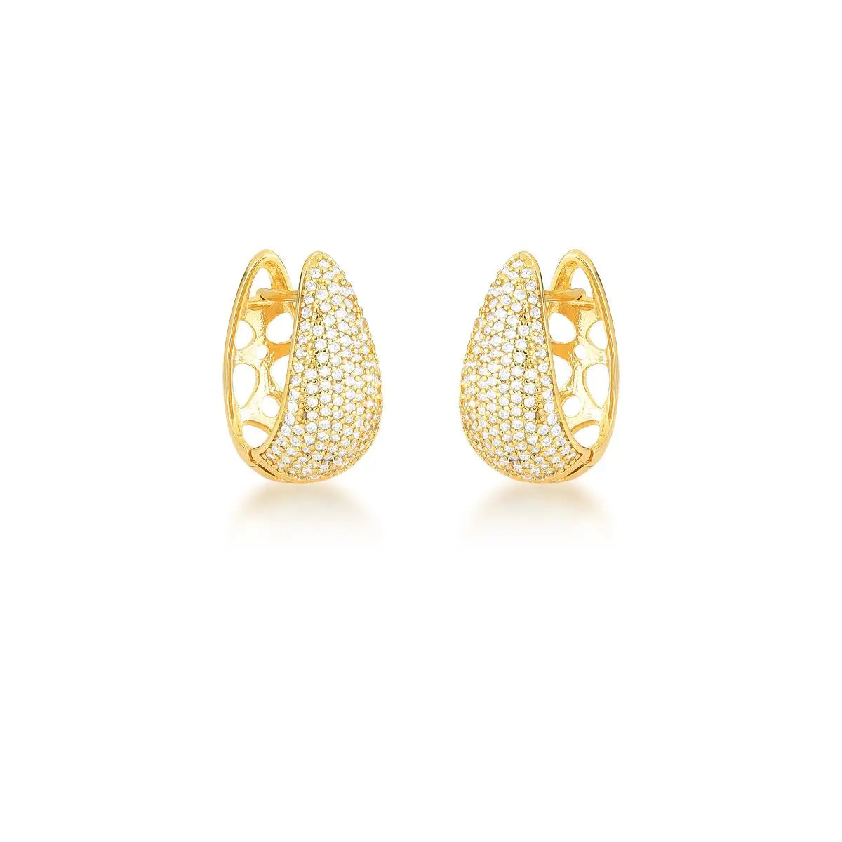 Argola Folheada a Ouro Oval Cravejada de Zircônias