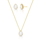 Conjunto Brinco e Colar de Gota com Cristal e Zircônias