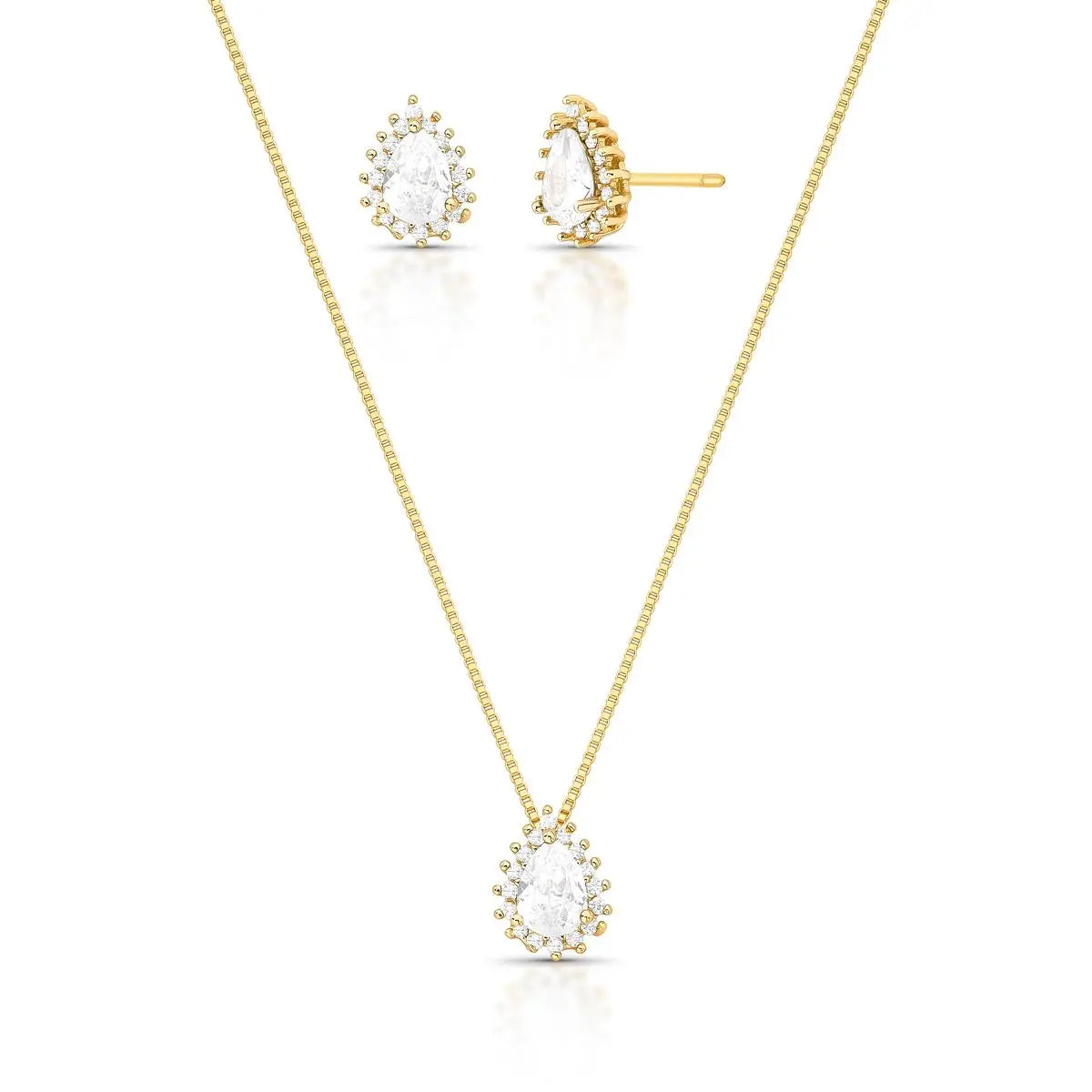 Conjunto Brinco e Colar de Gota com Cristal e Zircônias