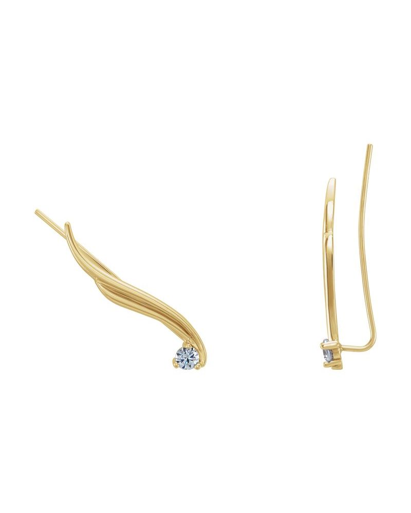 Brinco Ear Climber Ondulado em Ouro 14k com Diamantes Naturais