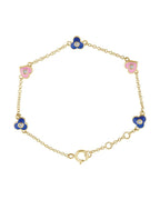 Pulseira Flores e Corações Infantil em Ouro 14k com Diamantes Naturais