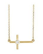 Colar Cruz Horizontal em Ouro 14k com Diamantes de Laboratório – Modelo 2