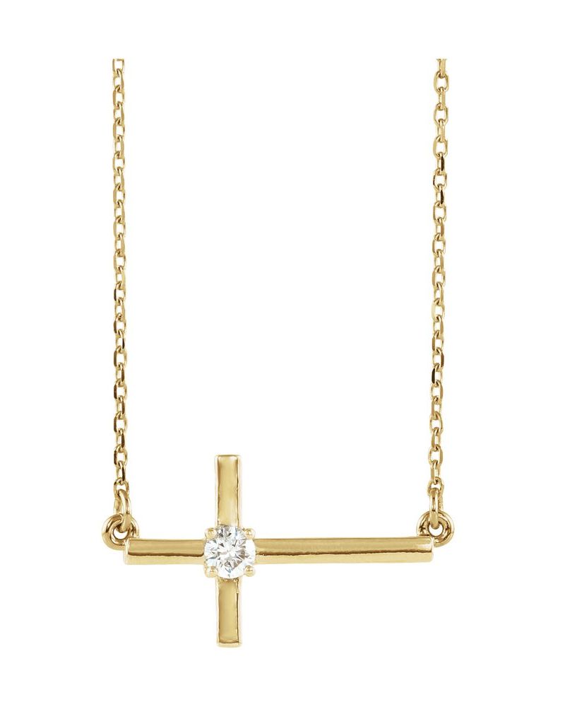 Colar Cruz Horizontal em Ouro 14k com Diamantes de Laboratório – Modelo 2