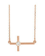 Colar Cruz Horizontal em Ouro 14k com Diamantes de Laboratório – Modelo 2