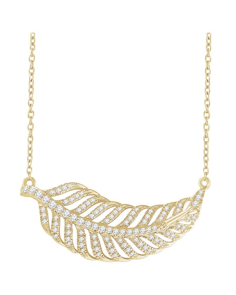 Colar Folha em Ouro 14k com Diamantes Naturais