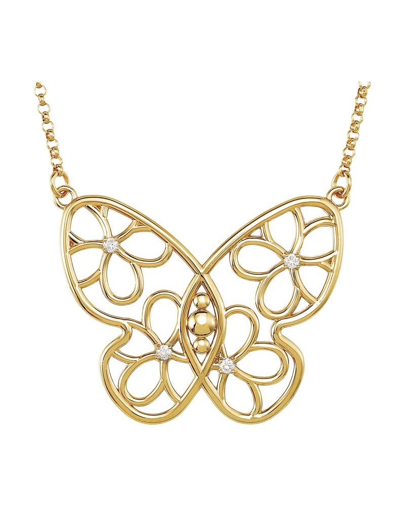 Colar Borboleta e Floral Cravejado em Ouro 14k com Diamantes Naturais