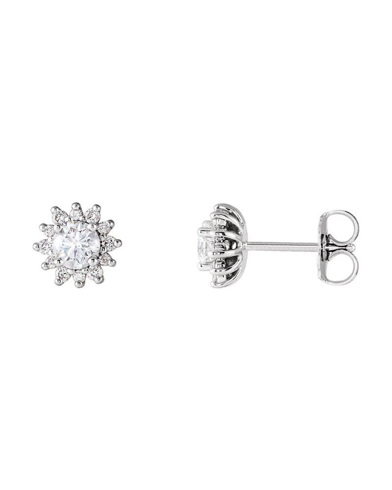 Brinco Ponto de Luz Redondo Quatro Garras Halo em Ouro 14k com Diamantes Naturais